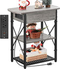 Narrow End Table with Charging Station, Grey Side Table with 3 USB Ports and 2 AC Outlets, Flip Top End Table with Storage, Bedside Table with Drawer, Side Tables Living Room, Bedroom
