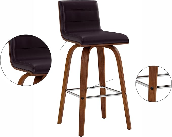 Armen Living Vienna 26" Swivel Counter Stool in Walnut Wood Finish with Brown Faux Leather - Set of 2