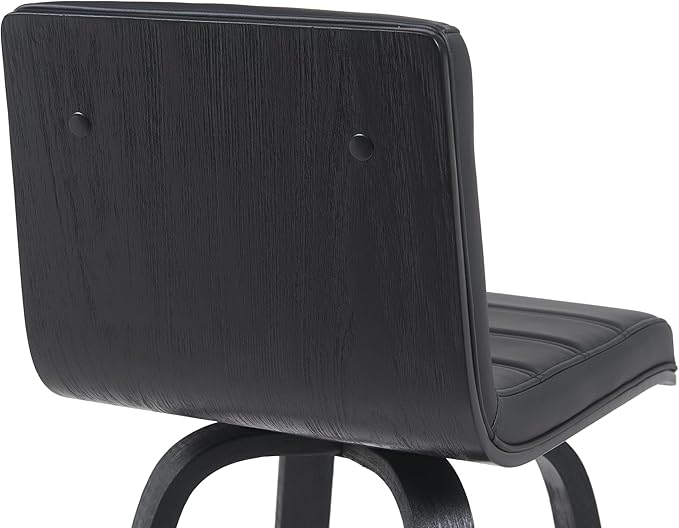 Vienna Modern Swivel Bar Height Stool with Black Faux Leather Seat and Black Brushed Wood Frame Set of 3