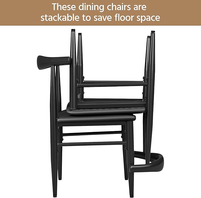 Yaheetech Dining Chairs Set of 6 Mid Century Modern Leather Dining Room Chairs with Armless Backrest & Metal Legs for Kitchen, Living Room, Black