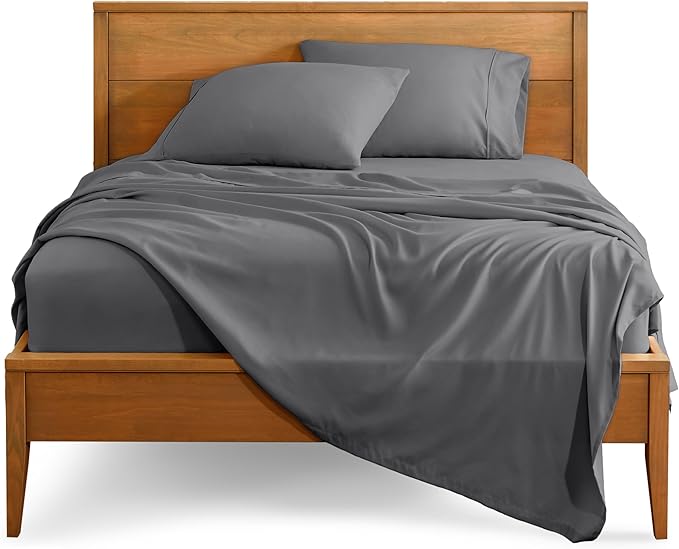 Bare Home Split Queen Sheet Set - 1800 Ultra-Soft Microfiber Split Queen Bed Sheets - Double Brushed - Deep Pockets - Easy Fit - 5 Piece Set - Bedding Sheets & Pillowcases (Split Queen, Grey)