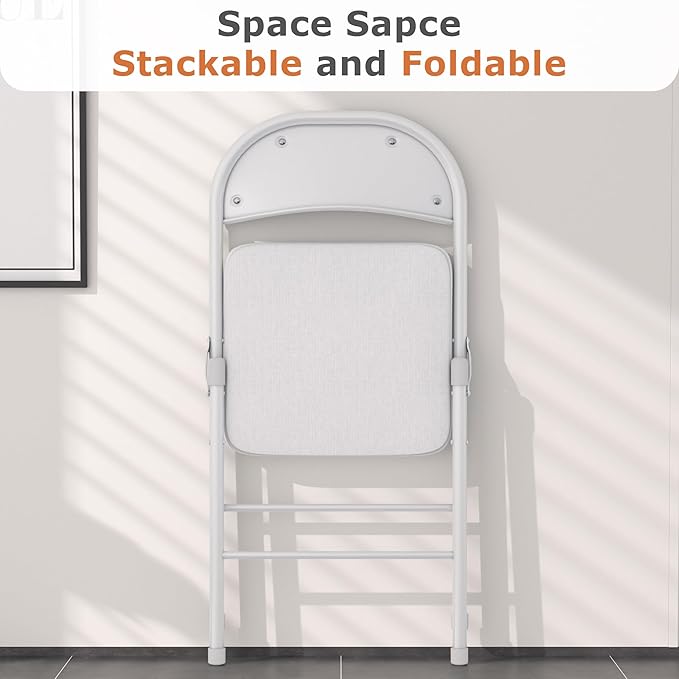 VECELO Padded Folding Chairs 4 Pack, Comfortable Cushioned Seat & Backrest with Steel Frame, for Office, Indoor Outdoor, Commercial Events, Light Grey