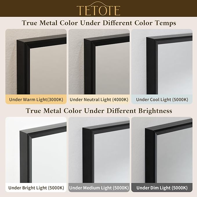 TETOTE Black Bathroom Vanity Mirror Beveled Frame 48" x 24" Black Rectangle Metal Framed Bathroom Wall Mirror for Over Sink, Tempered Glass, Modern Farmhouse Bedroom, Entryway, Living Room