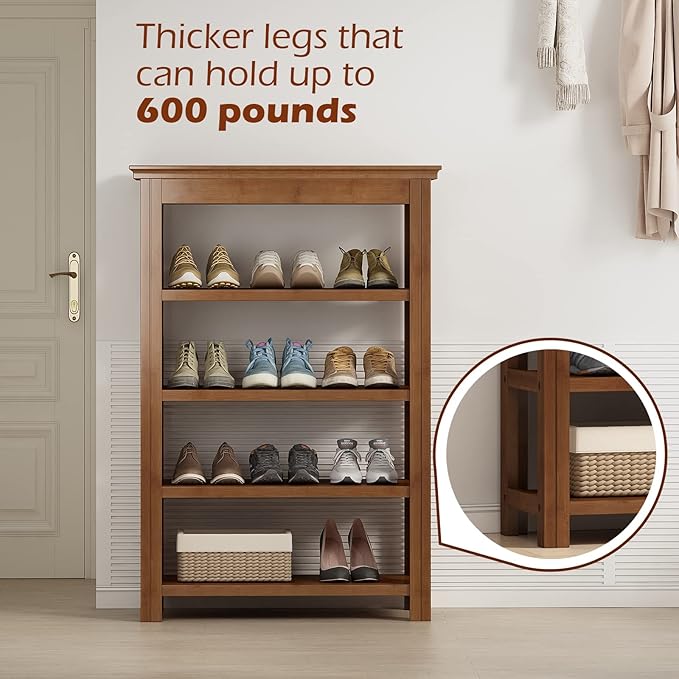 Bamworld Shoe Rack for Front Door Entrance Bamboo Shoe Organizer Free Standing Shoe Cabinet Narrow Shoe Storage Shelf for Entryway, Closet and Doorway Brown, 23.6"