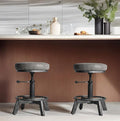 Vintage Short Bar Stools Swivel PU Seat 15-21inch Height Adjustable Extra Guest Chair Kitchen Island Counter Stool(Set of 2)