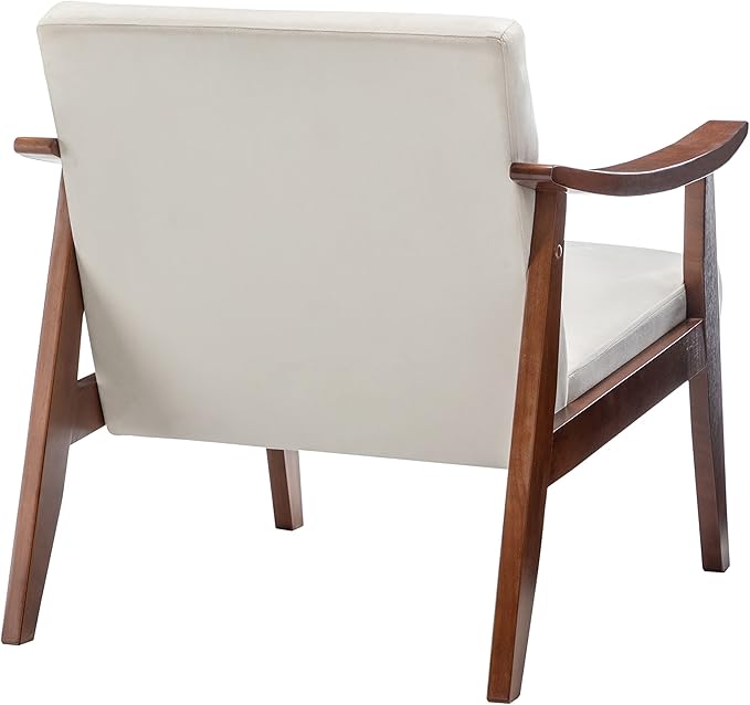 Container Furniture Direct Accent Chair with Velvet Upholstery and Solid Wood Frame, Classic Mid-Century Modern Living Room Furniture for Extra Seating, Cream White