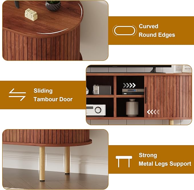 47.2" TV Stand, Modern TV Console Table with Storage Compartment and Sliding Door, Gaming Entertainment Center with Cabinet for Living Room, Bedroom, Office, Walnut