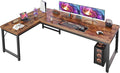 Huuger 63 Inch L Shaped Desk with 0.95 Inch Thicker Desktop, Reversible Computer Desk, Larger Corner Office Gaming Desk, Robust Metal Frame, for Home Office, Rustic Brown