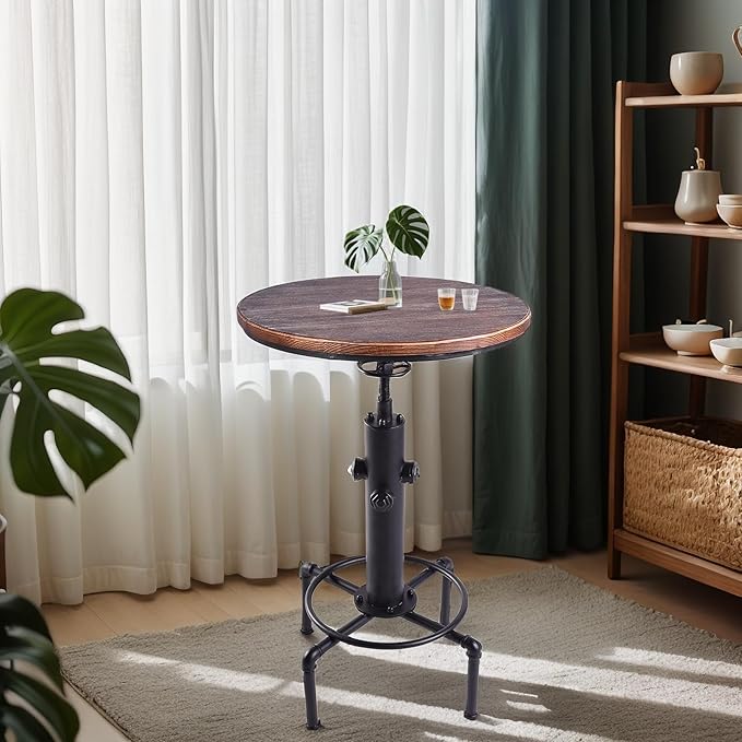 Industrial Tall Bistro Table 32.3-36.2",Adjustable Swivel Pub Table, Kitchen Dining Coffee Bistro Table Metal Hydrant Stylish Design Table