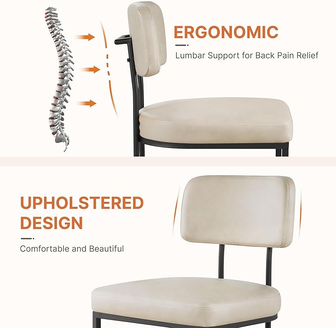 Dining Chairs Set of 4, Upholstered Modern Kitchen Chairs with Ergonomic Backrest, Faux Leather Cushion Seat & Metal Legs for Living Room, Restaurant, and Café, Beige, 2 Boxs