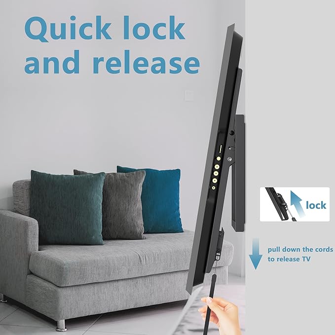 Fixed TV Wall Mount for Most 26-60 Inch Screen, Low Profile TV Mount with Quick Release Lock, Ultra Slim Wall Mount Bracket, Max VESA 400x400mm, Holds up to 99 lbs, up to 16”Wood Studs