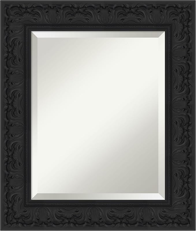 Amanti Art Black Bathroom Mirror for Over Sink, 27x23 Luxe Black Rectangle Vanity Mirror, Small Traditional Frame, Hangs Horizonally and Vertically, Bathroom Wall Decor, Beveled Edge