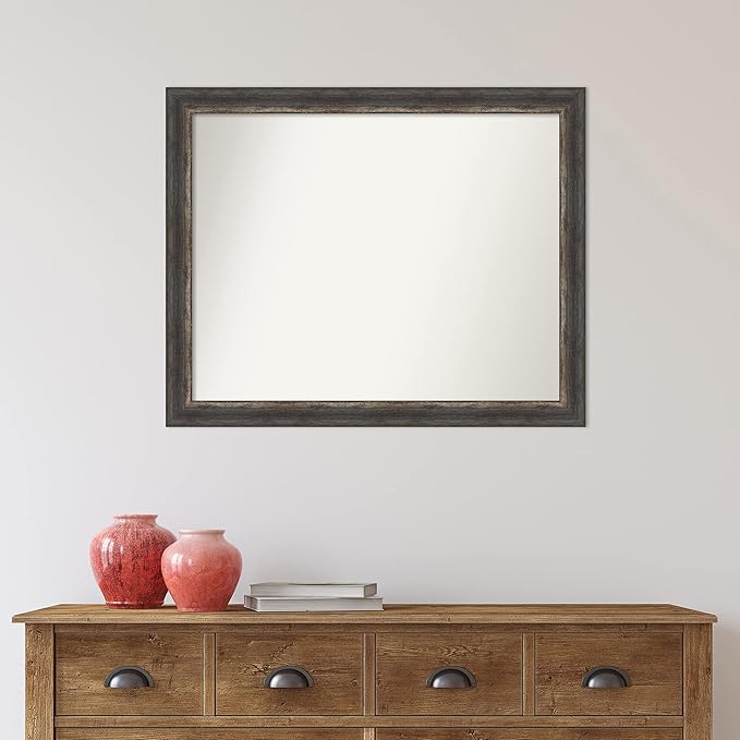 Amanti Art Brown Bathroom Mirror for Over Sink, 27x33 Bark Rustic Char Rectangle Vanity Mirror, Large Country Rustic Frame, Hangs Horizonally and Vertically, Bathroom Wall Decor, Non-Beveled Edge