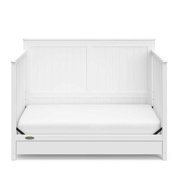 Graco Hadley 5-in-1 Convertible Crib with Drawer (White) – GREENGUARD Gold Certified, Crib with Drawer Combo, Full-Size Nursery Storage Drawer, Converts to Toddler Bed, Daybed