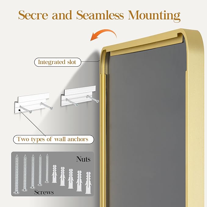 48×36 Glod Bathroom Mirror, Rectangular Bathroom Vanity Mirror for Wall with Rounded Corners & Aluminum Alloy Frame, Tempered-Glass, Modern, Farmhouse, Horizontal/Vertical, Entryway, Bedroom