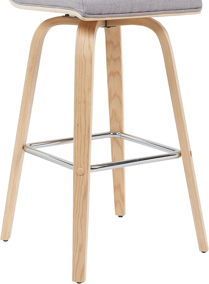 Vienna Modern Swivel Bar Height Stool with Grey Upholstered Seat and Patterned Oak Wood Frame Set of 2