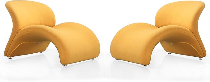Manhattan Comfort Rosebud Modern Accent Chair Upholstered in Wool Blend, Ideal for Pop Living Room Usage, Abstract Lounge Seat with Metal Legs, Fully Assembled, Set of 2, Yellow