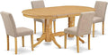East West Furniture VAAB5-OAK-04 5 Piece Kitchen Table Set for 4 Includes an Oval Dining Table with Butterfly Leaf and 4 Light Tan Linen Fabric Upholstered Chairs, 40x76 Inch, Oak