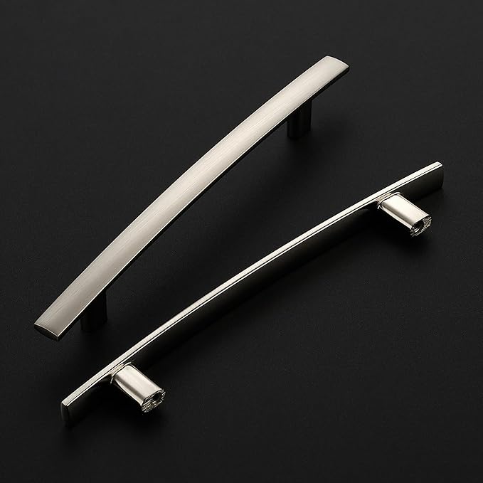 25 Pack Cabinet Handles 5" Hole Center - Curved Cabinet Pulls Brushed Nickel Drawer Pulls for Kitchen Cupboard Solid Hardware for Dresser Drawer Arch Hardware