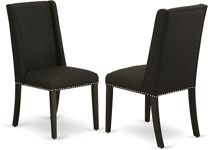 East West Furniture X697FL624-6 6 Piece Dinette Set Contains a Rectangle Dining Table with X-Legs and 4 Black Linen Fabric Parson Chairs with a Bench, 40x72 Inch, Multi-Color