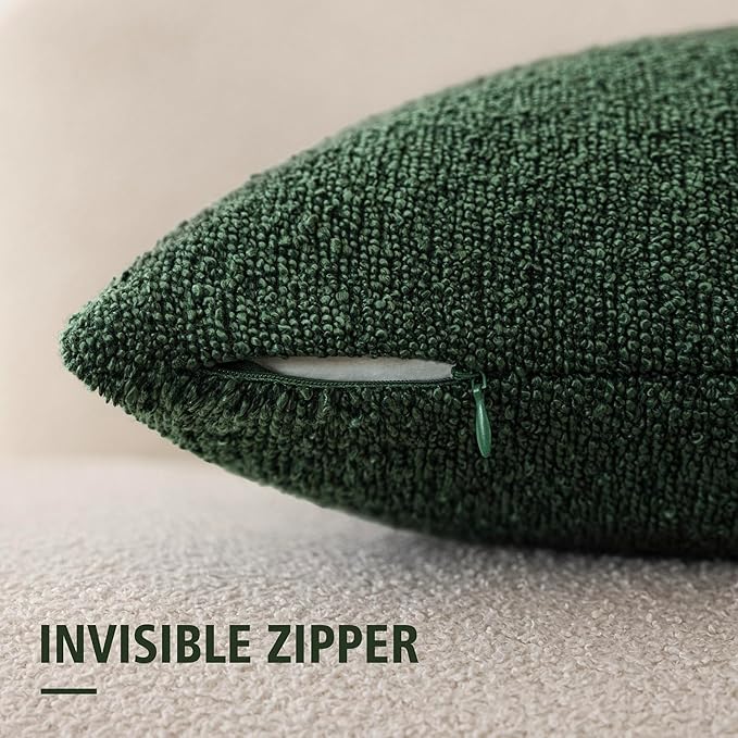 Foindtower Pack of 2, Decorative Textured Boucle Throw Pillow Covers Neutral Accent Solid Pillow Cases Soft Couch Cushion Case for Chair Sofa Bedroom Living Room Home Decor 22x22 Inch Pine Green