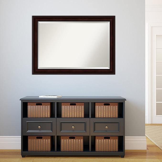 Amanti Art Brown Bathroom Mirror for Over Sink, 29x41 Coffee Bean Brown Rectangle Vanity Mirror, Large Casual Frame, Hangs Horizonally and Vertically, Bathroom Wall Decor, Beveled Edge from WI, USA