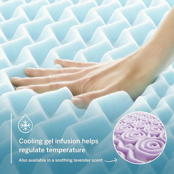 LUCID Mattress Topper, Twin XL, 2 Inch, Memory Foam Mattress Topper - 5 Zone Gel Infusion - CertiPUR Certified Foam