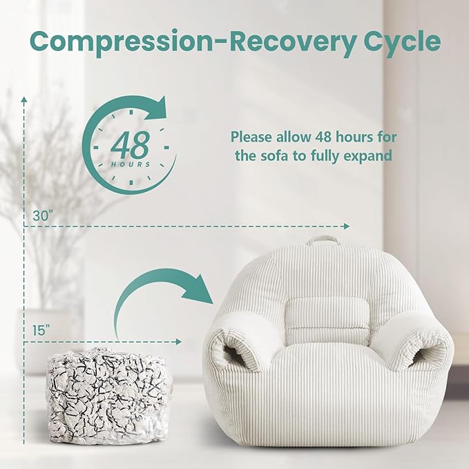 DAICO Bean Bag Chairs for Adults Beanbag Sofa with Ottoman Comfy Accent Chair with Armrests Corduroy Couch with Foam Single Lazy Sofas for Living Room Reading Bedroom Gaming Office Beige