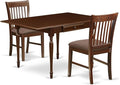 East West Furniture MZNO3-MAH-C 3 Piece Dinette Set for Small Spaces Contains a Rectangle Dining Table with Dropleaf and 2 Linen Fabric Dining Room Chairs, 36x54 Inch, Mahogany
