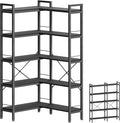 Huuger 5 Tier Bookshelf, L Shaped Corner Bookshelf with 10 Open Shelves, 49.4 Inch Straight Wide Bookcase with Metal Frame and Wooden Board, Adjustable Feet, Black