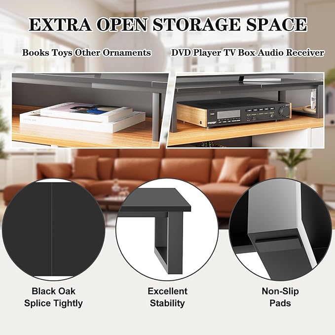 59" Large TV Riser Stand for 32-75 Inch TV, TV Shelf with Steel Legs, Tabletop TV Riser for Home Living Room, Study Office (Black)