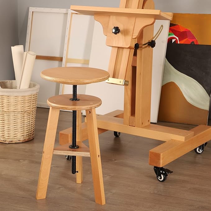 VISWIN Adjustable Drafting Stool for Artists & Adults, 19"-26" Height Solid Beech Wood Art Stool for Studio, Swivel Drafting Chair for Drawing, Home Use, Office, Kitchen