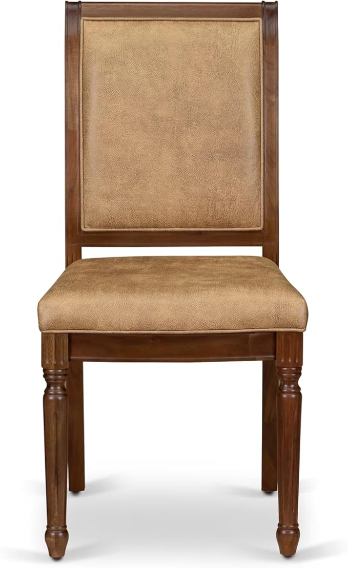 LECY7-AWA-28 7-Piece Dining Table Set Includes a Kitchen Table and 6 Beige Polyester Fabric Dinner Chairs with High Back - Antique Walnut Finish