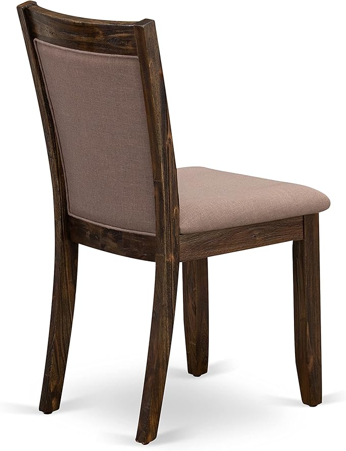 East West Furniture I2MZ5-748 5 Piece Kitchen Table Set for 4 Includes a Round Dining Room Table with Pedestal and 4 Coffee Linen Fabric Parsons Dining Chairs, 48x48 Inch, Distressed Jacobean