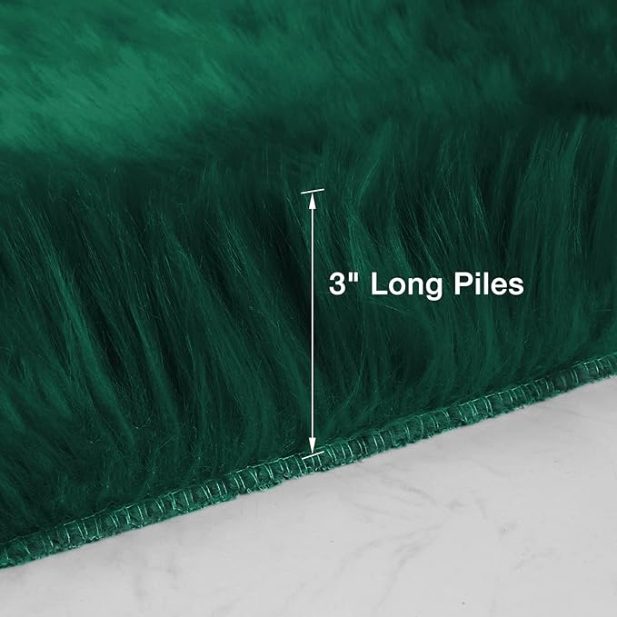 duduta Emerald Green Faux Sheepskin Runner Rug 2x6 ft, Fluffy Shag Bedroom Dorm Rug Decor Fur Couch Sofa Covers Washable