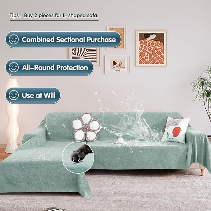 STACYPIK Light Green Waterproof Couch Cover for Dogs, Non-Slip Sofa Cover for 2 Cushion Sofa, Anti-Scratch Resistant Couch Covers, Washable Furniture Protector, Loveseat Cover for Living Room-71X118IN