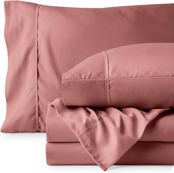 Bare Home Twin XL Sheet Set - 1800 Ultra-Soft Microfiber Twin Extra Long Sheets - Double Brushed - Deep Pockets - Easy Fit - Extra Soft - 3 Piece Set - Bed Sheets & Pillowcases (Twin XL, Dusty Rose)