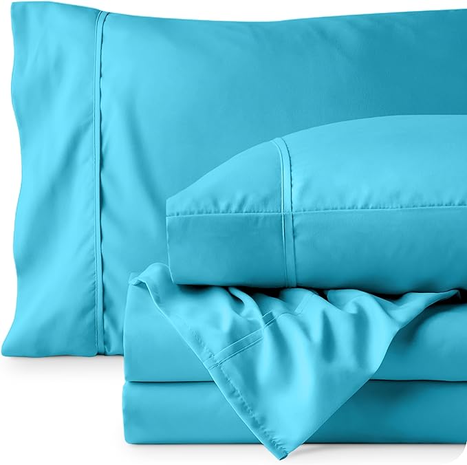 Bare Home Full Sheet Set - Luxury 1800 Ultra-Soft Microfiber Full Bed Sheets - Double Brushed - Deep Pockets - Easy Fit - 4 Piece Set - Bedding Sheets & Pillowcases (Full, Aqua)
