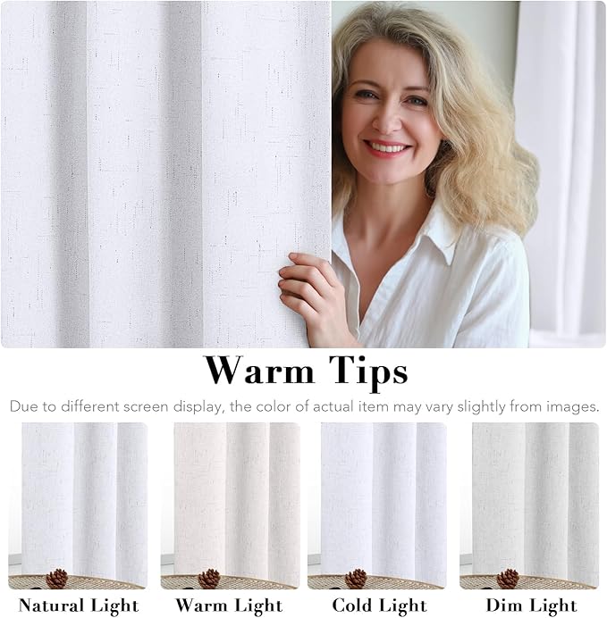 H.VERSAILTEX White Blackout Curtains, Thermal Curtains 96 inches Long 100% Blackout Textured Linen Look Curtain Draperies Anti-Rust Grommet Drapes, 2 Panels, Bright White