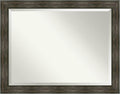 Amanti Art Brown Wall Mirror 36x46 Rail Rustic Char Rectangle Bathroom Mirror for Wall Decor Living Room, X-Large Country Rustic Frame, Hangs Horizonally and Vertically, Bathroom Decor, Beveled Edge