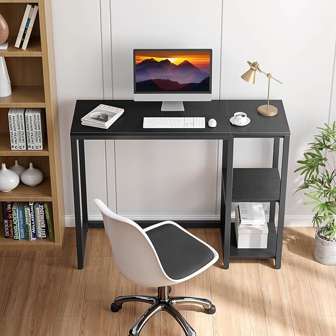 SINPAID 40'' Gaming Desk with Shelves, Black Desk for PC, Small Computer Desk, Escritorios para Computadoras