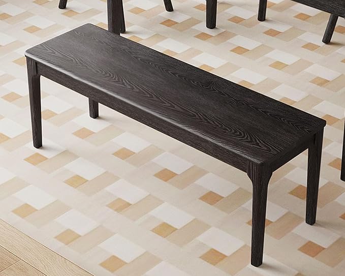 Dining Bench, Wood Bench Solid Oak Wooden Bench Indoor Dining Room Table Home Bedroom Bed End Restaurant Modern Hallway Furniture (Black, 31.5" W x 13.8" D x 17.7" H)