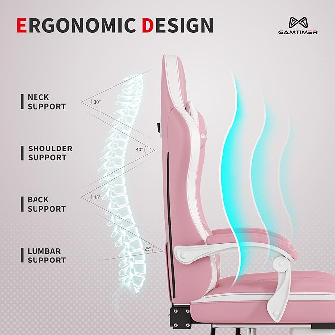 Gaming Chair, 400 lbs Adult Chair, High Back Computer Chair with Footrest and Linked Armrests, Office Video Game Chair with Lumbar Support (Pink)