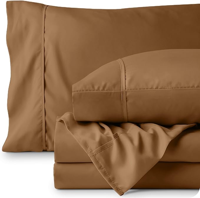 Bare Home King Sheet Set - Luxury 1800 Ultra-Soft Microfiber King Bed Sheets - Double Brushed - Deep Pockets - Easy Fit - 4 Piece Set - Bedding Sheets & Pillowcases (King, Caramel)