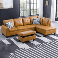 Ginger L-Shaped 3-Piece Faux Leather Sofa with Storage Ottoman Set, Sectional Couch Sofa Set for Living Room, Office, Small Space