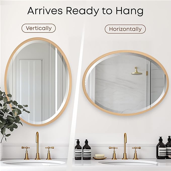 OVALCREST - Oval Wooden Beveled Wall Mirror for Home Decor, Bathroom, Vanity, Bedroom, Living Room, Hallway - London Style (Gold Paint) 19.1 x 25.1