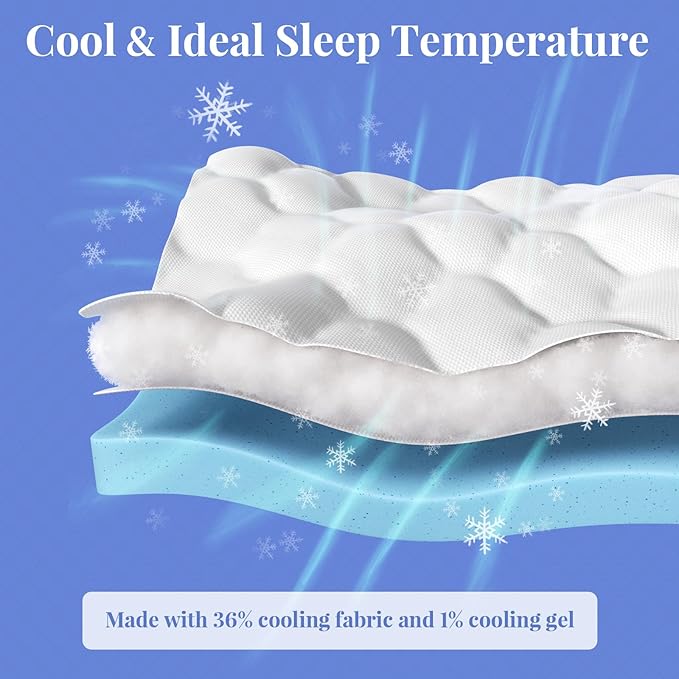 OhGeni Cooling 4 inch Dual Layer Queen Mattress Topper, 2 inch Cooling Gel Memory Foam, 2 inch Down Alternative Pillow Top Pad, Mattresses Cover for Bed, Medium Support, Fits 6”-19” Deep Pocket