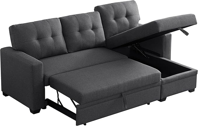 Devion Furniture Garisa 4-in-1 Convertible L Shaped Couch with Pull Out Bed and Storage, Sectional Sleeper Sofa with Reversible Chaise for Living Room, Apartment, Bedroom, Office