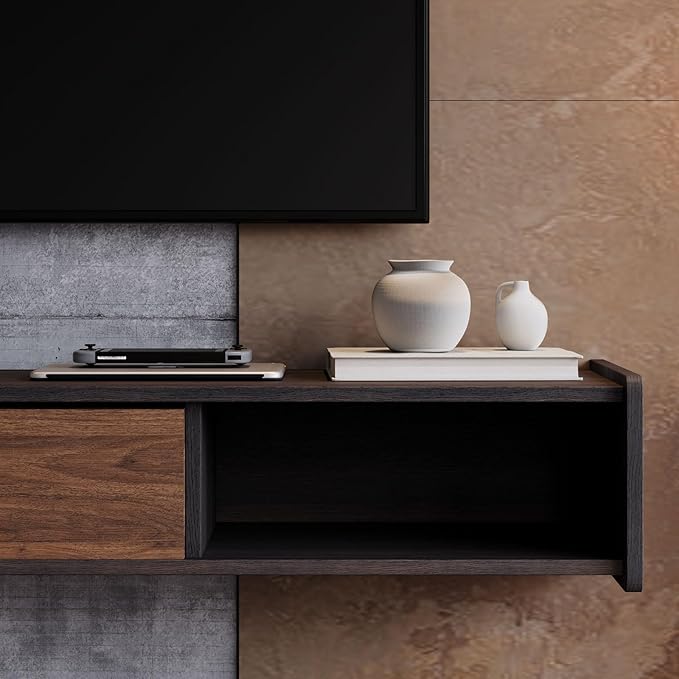 70'' Floating TV Stand,Wall Mounted TV Console,Floating TV Cabinet,Under TV Shelf for Bedroom Living Room(Walnut)