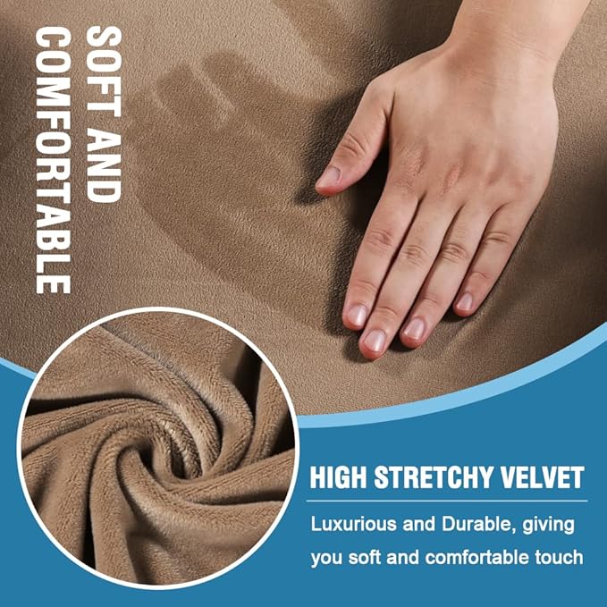 H.VERSAILTEX Sofa Cover 2 Piece T Cushion Armchair Slipcovers Thick Velvet Couch Cover Furniture Protector Stretch T Cushion Sofa Covers for 1 Cushion Couch with 1 Individual T Cushion Covers, Camel